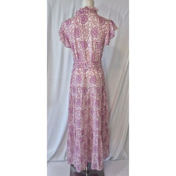 Oliphant Tuckernuck Malta Pink Ruffle Collar Button Down Maxi Dress Medium - Picture 8 of 10